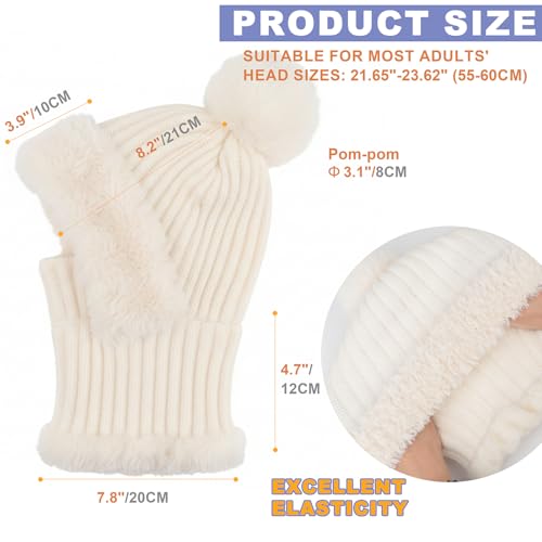 AQOKKA 3 in 1 Knit Fleece Lined Beanie Hat with Scarf and Mask Warm - color: White