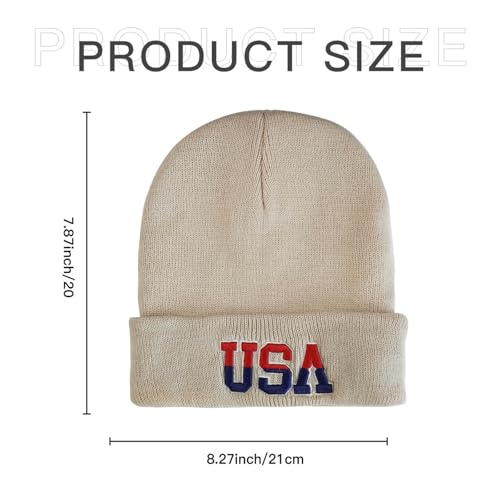 American Flag Beanie, USA Embroidered Winter Hat for Women Men - color: Usa-brown
