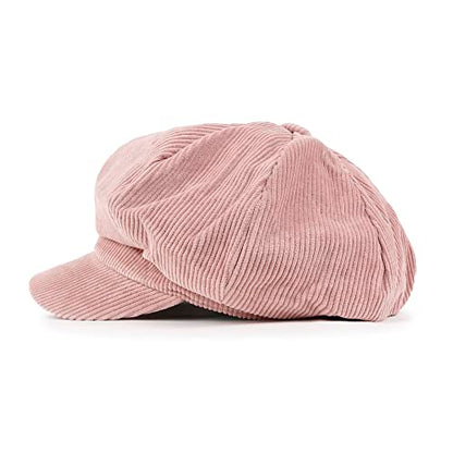 ililily Washed Cotton Newsboy Cabbie Cap Corduroy Duck Bill Flat Hunting Hat - color: Pink - New