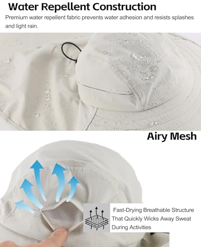 Home Prefer UPF 80+ Sun Hat for Men Women Wide Brim Sun Hat with Neck Flap Summer Beach UV Protection Gardening Fishing Hat - color: Light Grey