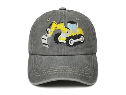 Embroidered Baseball Hats for Girls Boys - color: Excavator (Washed Gray)