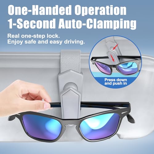 Veharvim Sunglass Holder for Car (One-Handed-Operation, Gentle & Secure Hold, Silicone Padded, Universal Fit, Metal Clip) Visor Sunglass Holder Clip,Visor Sunglass Car (Grey, 4 Pack) - color: Grey, size: 4 Pack