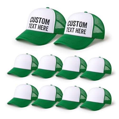 10 Pack Blank Trucker Hats Bulk, Plain Baseball Hats for DIY Heat Transfer Vinyl HTV Embroidery Team Events - color: Green White