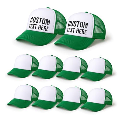 10 Pack Blank Trucker Hats Bulk, Plain Baseball Hats for DIY Heat Transfer Vinyl HTV Embroidery Team Events - color: Green White