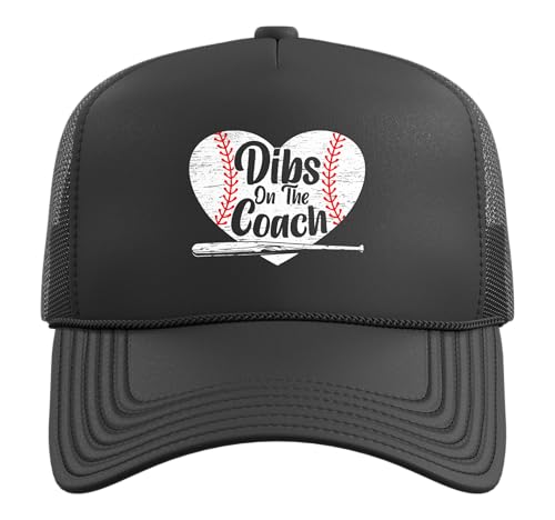 Dibs On The Coach Baseball Player Sport Lover Bat and Ball Trucker Hat with Adjustable Mesh Back - color: Black