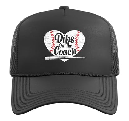 Dibs On The Coach Baseball Player Sport Lover Bat and Ball Trucker Hat with Adjustable Mesh Back - color: Black