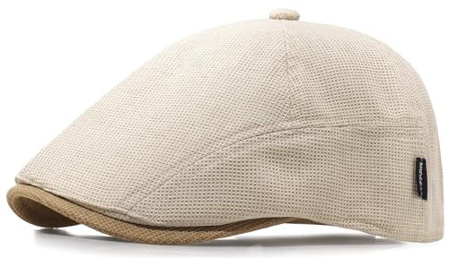 Xinveen British Retro Newsboy Hat Breathable Painter Hat Adjustment Beret Ivy Cap Irish Cabbie Driving Hunting Hats - color: Beige