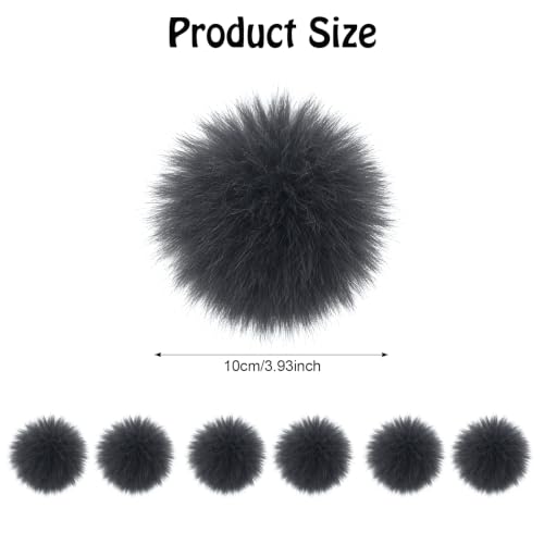 Fzxdfg 6Pieces Faux Furry Pom Pom Ball with Elastic Loop DIY Faux Fur Fluffy Ball for Hats Bags Key Chains Accessories 3.9inch/10CM (Dark Gray) - color: Dark Gray