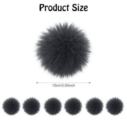 Fzxdfg 6Pieces Faux Furry Pom Pom Ball with Elastic Loop DIY Faux Fur Fluffy Ball for Hats Bags Key Chains Accessories 3.9inch/10CM (Dark Gray) - color: Dark Gray