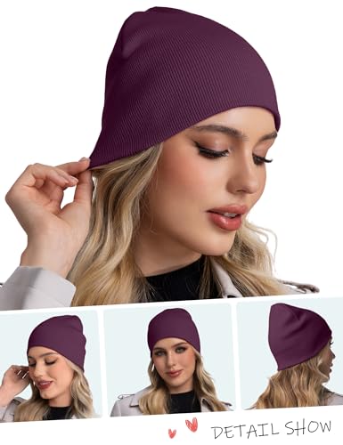 ROYBENS 100% Cotton No Cuff Beanie Hat Men Women, Fisherman Skull Cap - color: Purple