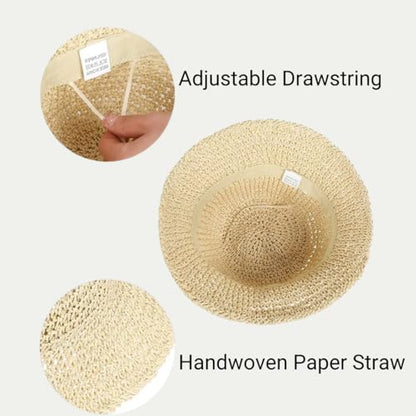 Womens Floppy Straw Sun Hat Packable Wide Brim Summer Beach Hat Foldable Crochet Bucket Hats - color: Pink 2