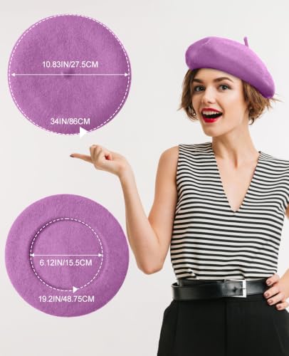 French Beret Hats for Women - Soft Warm Wool Solid Color Beanie Winter Cap - color: Lavender