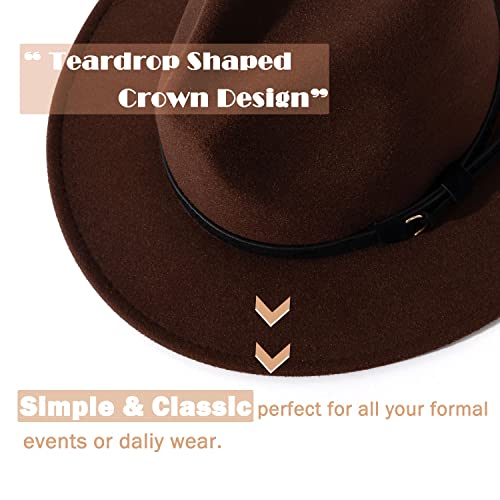 Lisianthus Men & Women Vintage Wide Brim Fedora Hat - color: Z Black Belt-coffee, size: Large