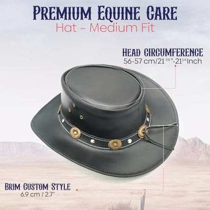 Equine Care Leather Cowboy Hat for Men & Women, Genuine Leather Western - color: Black – Concho Band, size: 7 1/4-7 3/8