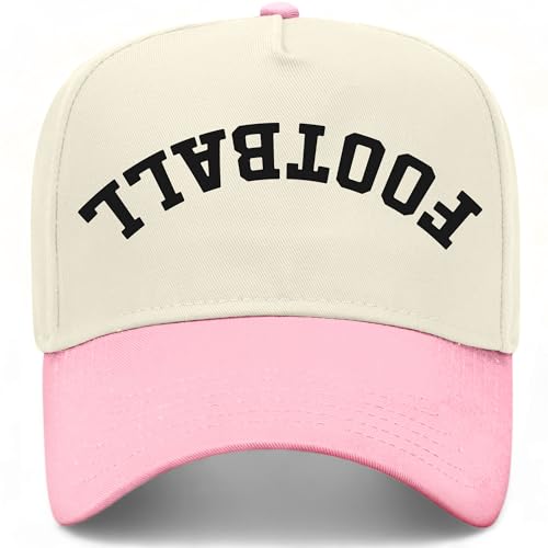 Football Upside Down Reversed Vintage Trucker Hat | Premium Snapback Baseball Hat for Men & Women - color: Light Pink/Natural