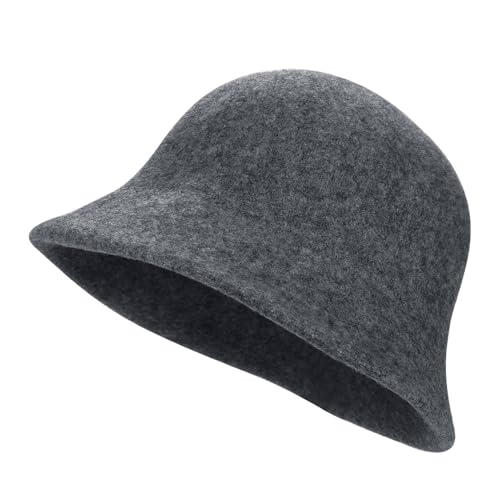 haozaikeji Women's Vintage Cloche Bucket Hat 1920s Wool Felt Bowler Hat Flapper Hats Winter Church Hats - color: Grey