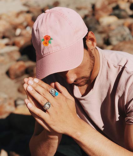 Riot Society Mens Embroidered Adjustable Dad Hat - color: Hibiscus Embroidered (Pink)