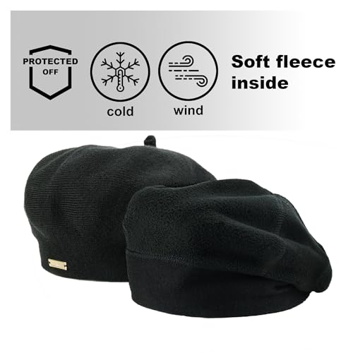 Beret - Warm Lined Wool Angora Knit Berets - French Paris Hat for Women - color: Black