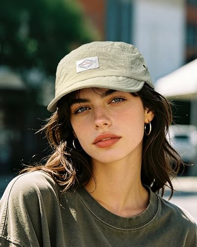 Croogo Short Brim Hat for Men Nylon Quick-Dry 5 Panel Running Baseball Cap - color: Beige