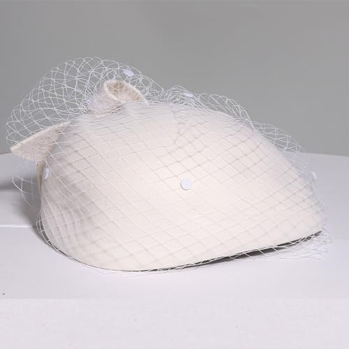 Women's French Beret Hat with Veil Wool Felt Cloche Cap