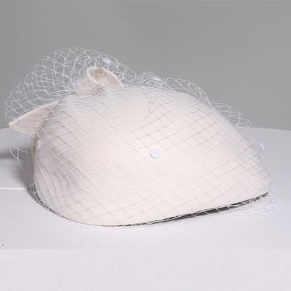 Women's French Beret Hat with Veil Wool Felt Cloche Cap