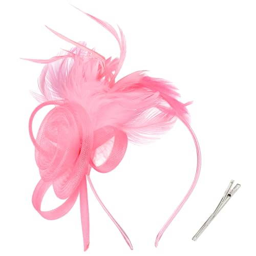 AMCAMI Fascinators Hats with Feather for Women 2026 Derby Hats Small Tea Party Hat with Headband - color: Pink