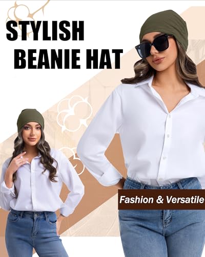 100% Cotton Summer Beanie for Men Women, Thin Soft Slouchy Beanies - color: 2pcs Black+army Green, size: Medium