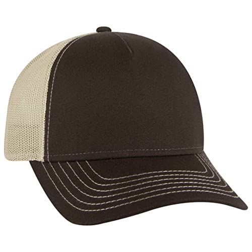 The Vintage Year Plain Cotton Structured Mesh Adjustable Trucker Sports Baseball Cap - color: Dark Brown/Dark Brown/Khaki
