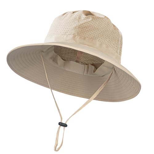 Rosoz Sun Hat for Men Women Boonie Bucket Hat Wide Brim Breathable Cooling Fishing Hats Safari Beach Garden UV Protection - color: 1 Pack Beige