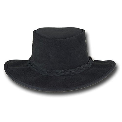 Barmah Hats Foldaway Cattle Suede Leather Hat - Item 1061 - color: Black, size: Small