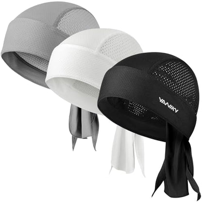 YANIKY Do rag Bandanas for Men, Breathable Skull Caps Dew Rags for Women - color: Black+white+grey
