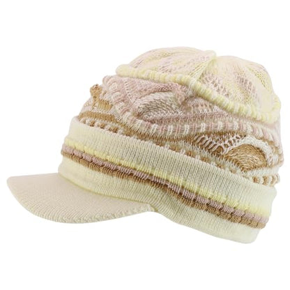 Armycrew Rasta Jamaica Style Thick Acrylic Knit Cuff Beanie Visor - color: Cream Khaki