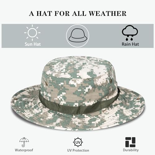 Sun Hats for Men Women Bucket Hat UPF 50+ Boonie Fishing Safari Hat - color: Green Digital