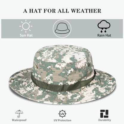 Sun Hats for Men Women Bucket Hat UPF 50+ Boonie Fishing Safari Hat - color: Green Digital