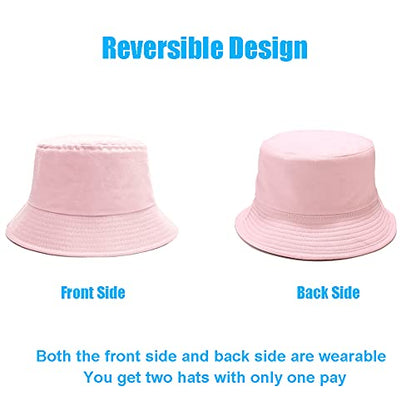 Bucket Hat for Women Men, Reversible Cotton Summer Sun Beach Cap Solid Color Style - color: A-pink