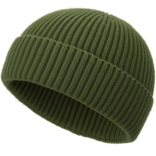 Wool Fisherman Beanies for Men Knit Fall Winter Beanie Hat Skull Cap - color: Army Green