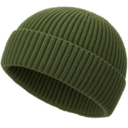 Wool Fisherman Beanies for Men Knit Fall Winter Beanie Hat Skull Cap - color: Army Green