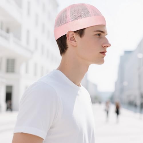 Mens Mesh Brimless Cap with No Brim, Summer Docker Cap Beanie Hat Flip Sailor Skullcap Breathable - color: Pink