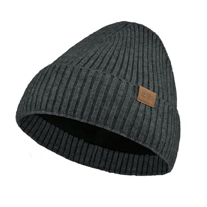 Unisex XXL Winter Hat, Fleece Lined Beanie Skull Cap Thermal Beanies Warm Ski Hat for Cold Weather - color: Dark Heather Gray