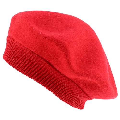 Trendy Apparel Shop Plain Solid French Wool Beret Hat - color: Red
