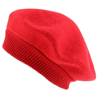 Trendy Apparel Shop Plain Solid French Wool Beret Hat - color: Red