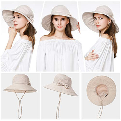 Comhats Packable Summer Cotton Sun Hat Bucket for Women UV Protection Wide Brim Beach Gardening Travel 54-64CM - color: Beige, size: Large