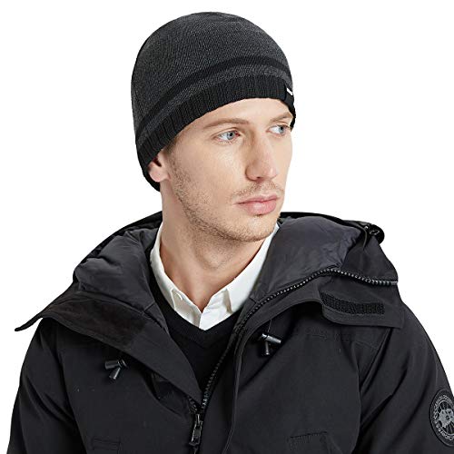 Mens Winter Beanie Hat Warm Knit Cuffed Plain Toboggan Ski Skull Cap (3 Patterns) - color: A3-carbonarius