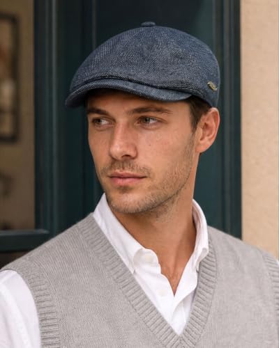Croogo Winter Men's Newsboy Cap 8 Panel Flat Cabbie Hat Vintage Daily Style - color: Blue
