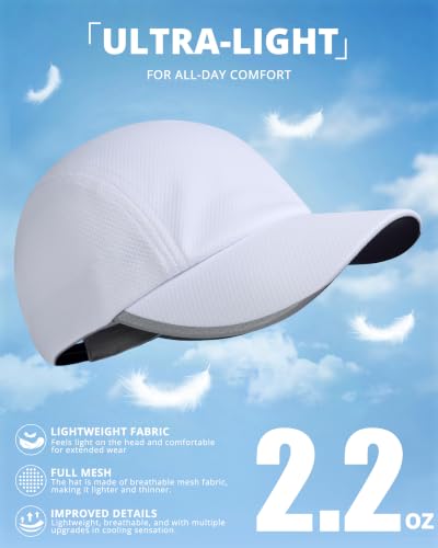 GADIEMKENSD Men’s Running Hat Performance Mesh Cap, Excellent Breathable - color: White