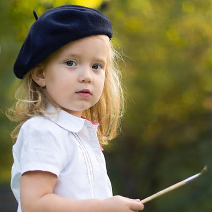 Wheebo Berets for Kids Wool French Beret Hats Artist Painter Hats for Little Girls Boys Solid Color Style - color: Navy