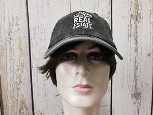 Embroidered Baseball Caps for Men and Women - color: Ask Me About Real Estate (Washed Black)