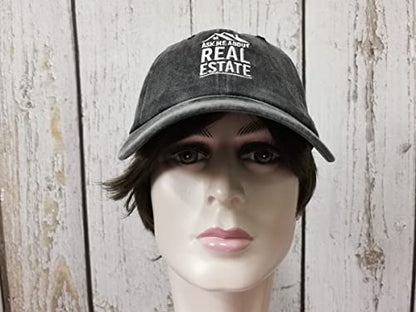 Embroidered Baseball Caps for Men and Women - color: Ask Me About Real Estate (Washed Black)