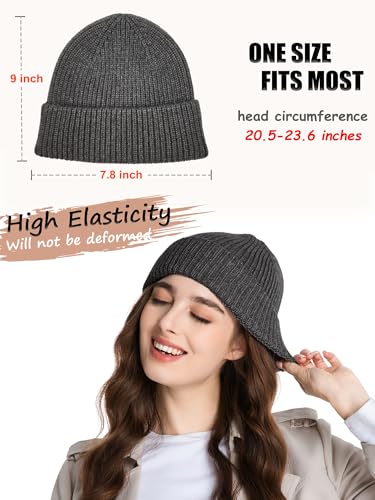 Wool Beanie for Men Women, Seamless Knit Cuffed Warm Winter Hats - color: 1pcs-dark Gray