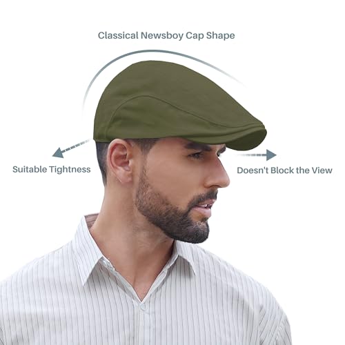 Newsboy Cap for Men 100% Cotton Mens Flat Hats Newsies Hat Classic Irish Gatsby Ivy Cabbie Golf Hats - color: Green, size: Large-X-Large